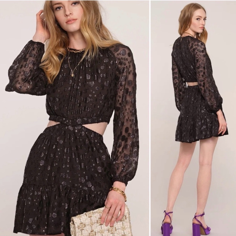 Heartloom Black Polka Dot Sabina Dress with Side Cutouts Long Sleeves sz M